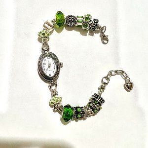 GREEN EUROPEAN BEADED WATCH